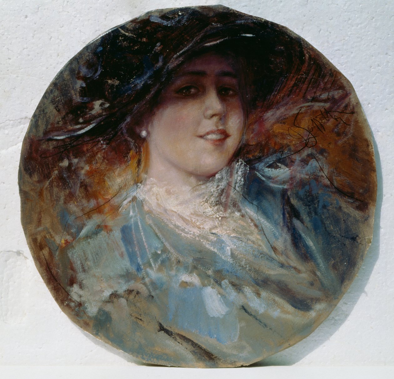 Strålende smil, av Pietro Scoppetta (1863-1920), olje på lerret påført på papp, 37,5 cm av Pietro Scoppetta