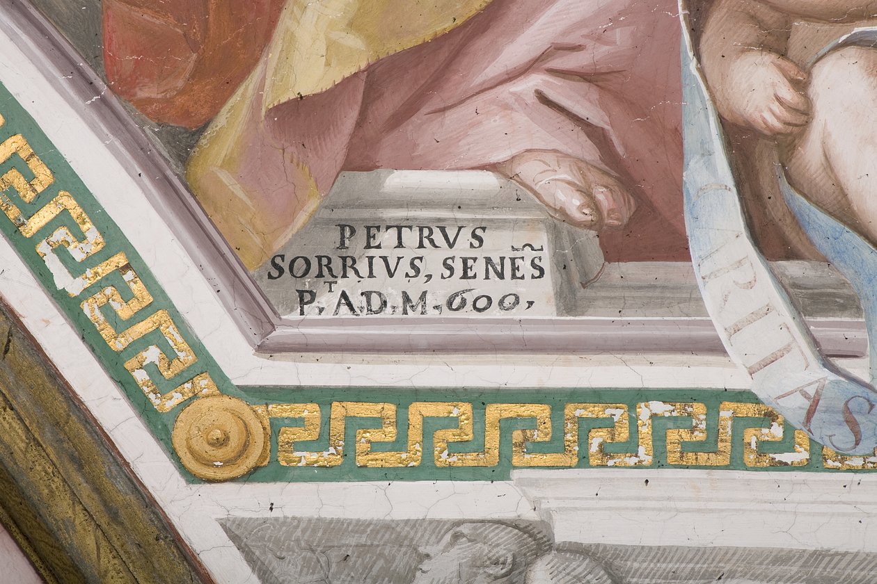 Kunstnerens signatur, The Coronation of the Virgin Mary (fresco) (detalj av 3496331) av Pietro Sorri