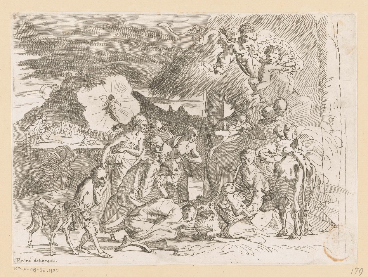 Tilbedelse av hyrdene av Pietro Testa