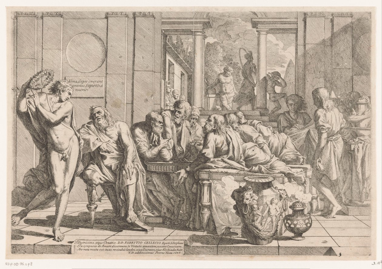 Alkibiades avbryter samtalen mellom Sokrates og vennene hans av Pietro Testa