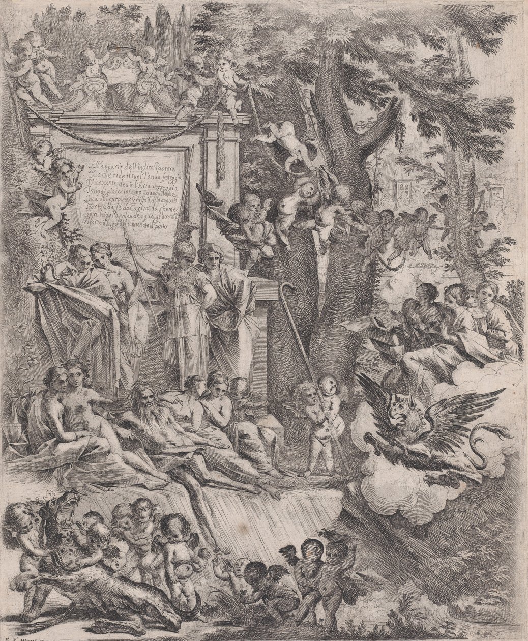 En allegori til ære for ankomsten av kardinal Franciotti som biskop av Lucca, 1637. av Pietro Testa