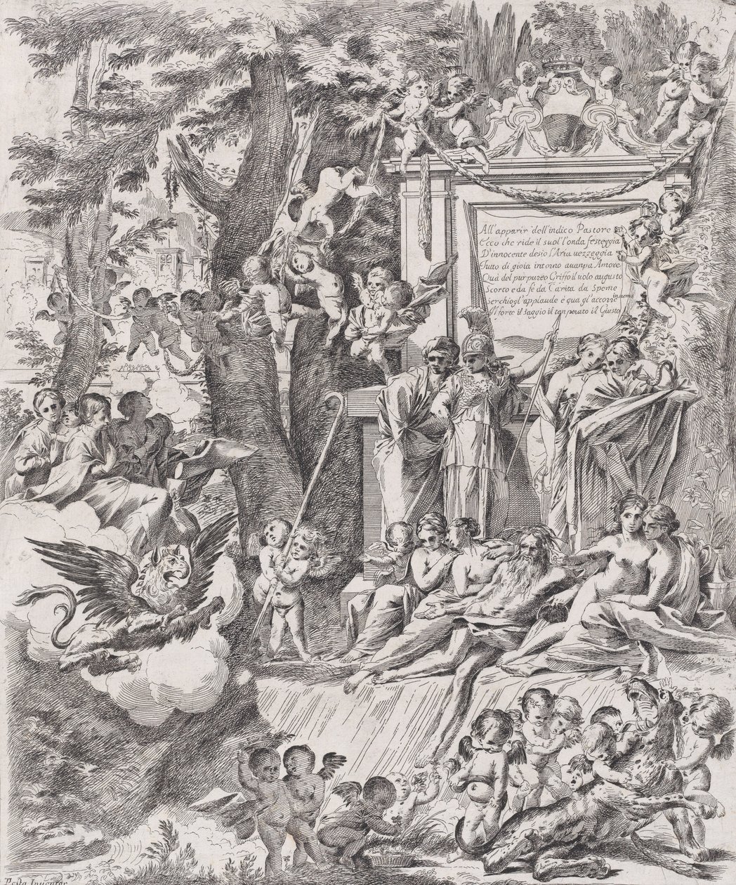 En allegori til ære for ankomsten av kardinal Franciotti som biskop av Lucca, 1680-1700. av Pietro Testa