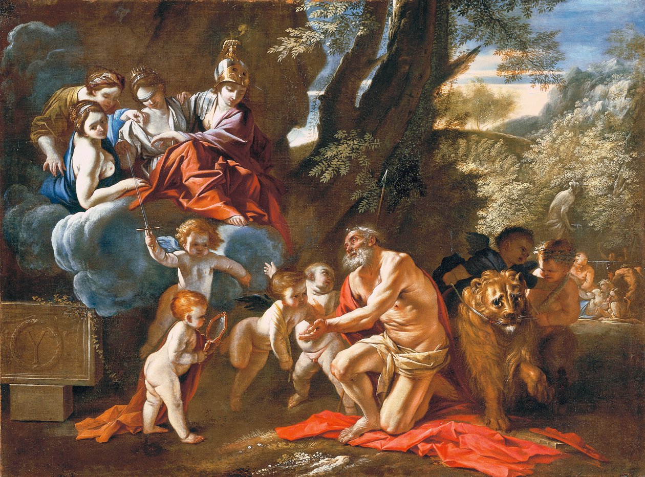 De fire kardinaldydene vises for Saint Hieronymus av Pietro Testa