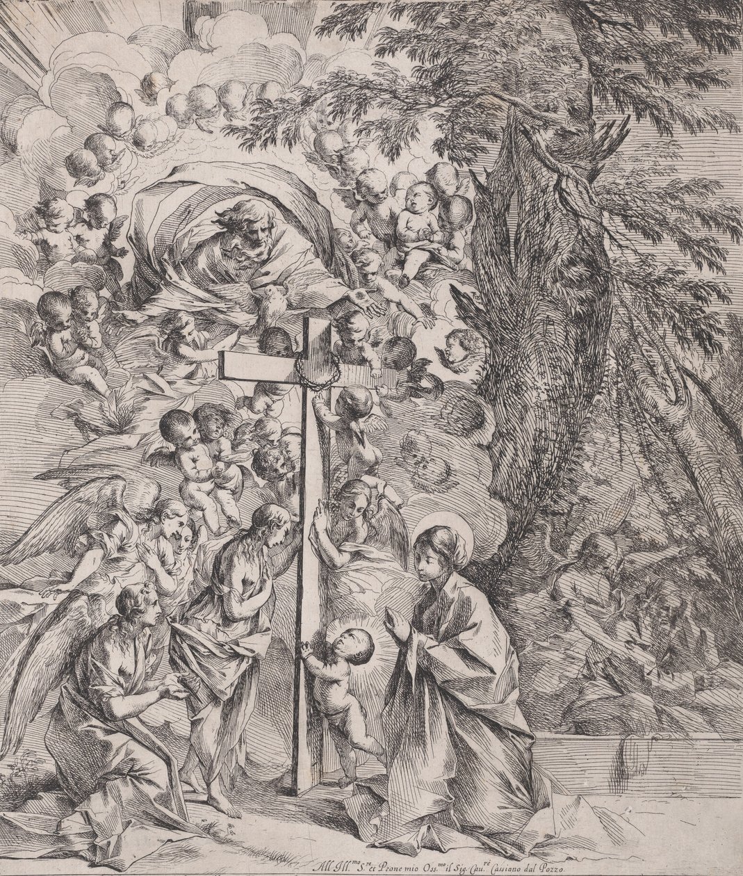 Drømmen om St. Joseph, som sover til høyre, Jomfruen og barnet ved en kro..., ca. 1635-37. av Pietro Testa