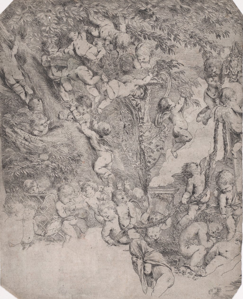 Venus hage, bevis avtrykk av øvre venstre hjørne, ca. 1631-37. av Pietro Testa