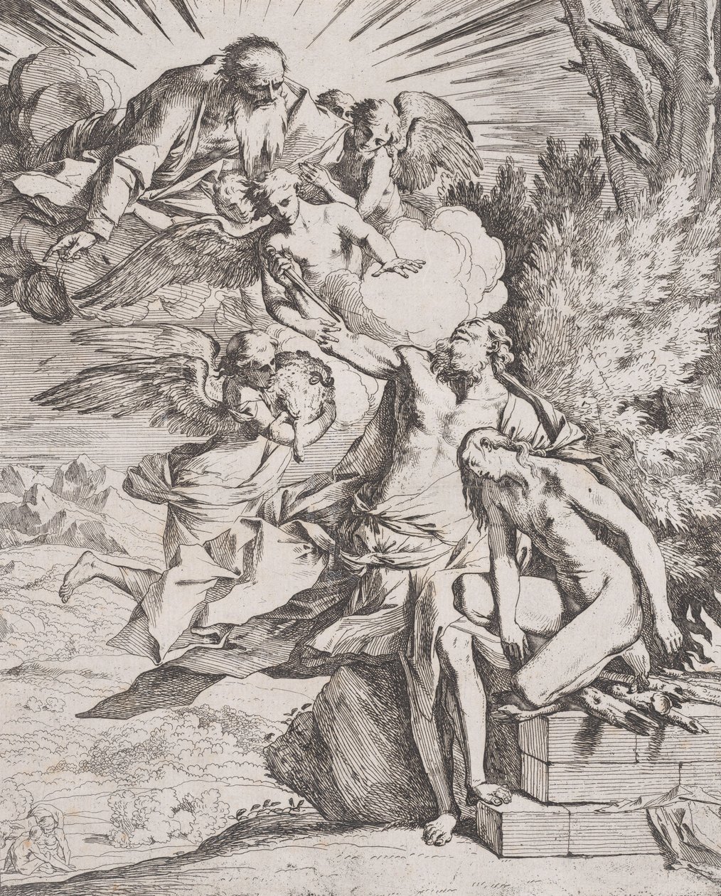 Isaks ofring av hans far Abraham, ca. 1640-42. av Pietro Testa