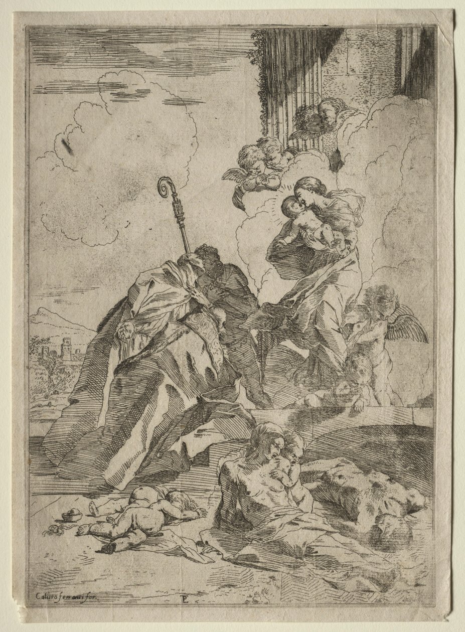 Tre Lucchese-hellige som går i forbønn med jomfruen for pestens ofre, ca. 1630-31. av Pietro Testa