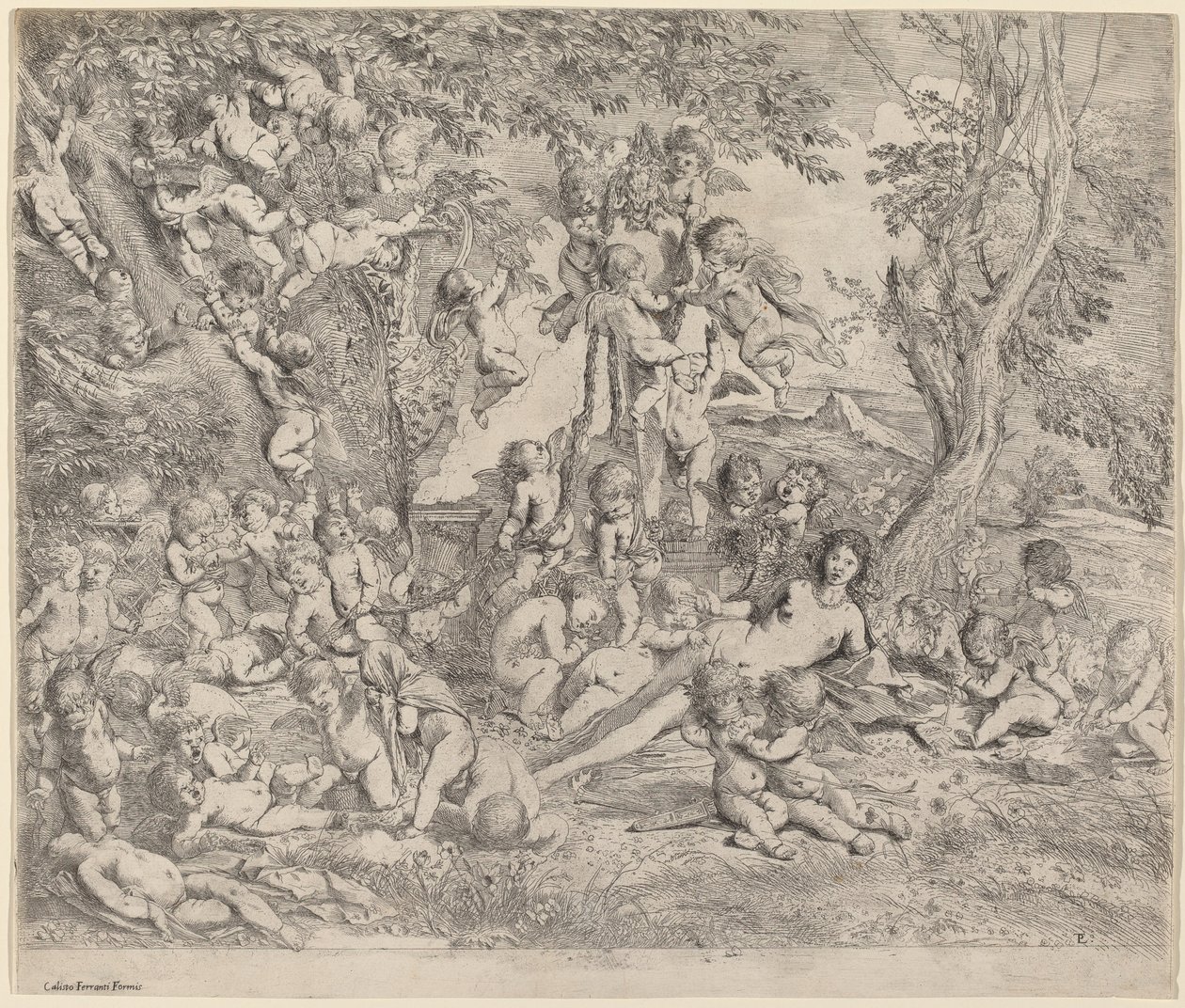 Venus i en hage med amoriner av Pietro Testa