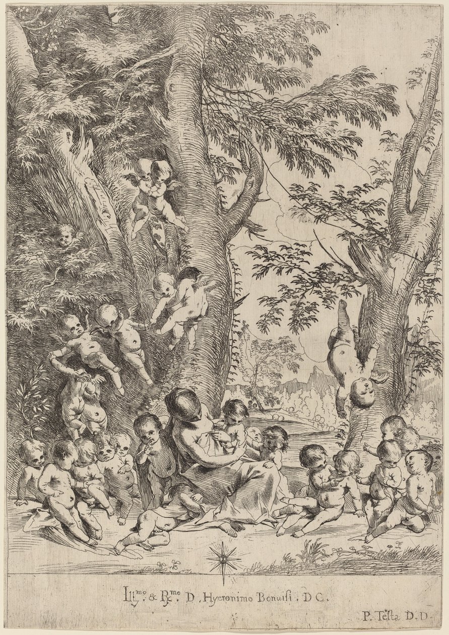 Young Woman, Surrounded by Cupids (The Garden of Charity, vertikal versjon) av Pietro Testa