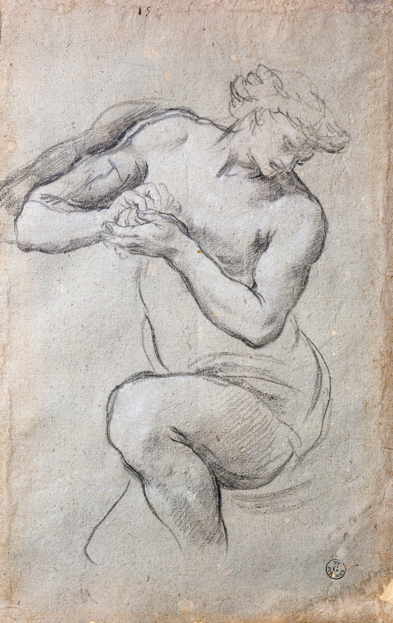 Mannsfigur, Study for Bacchus in the Age of Silver fresco av Pietro da Cortona