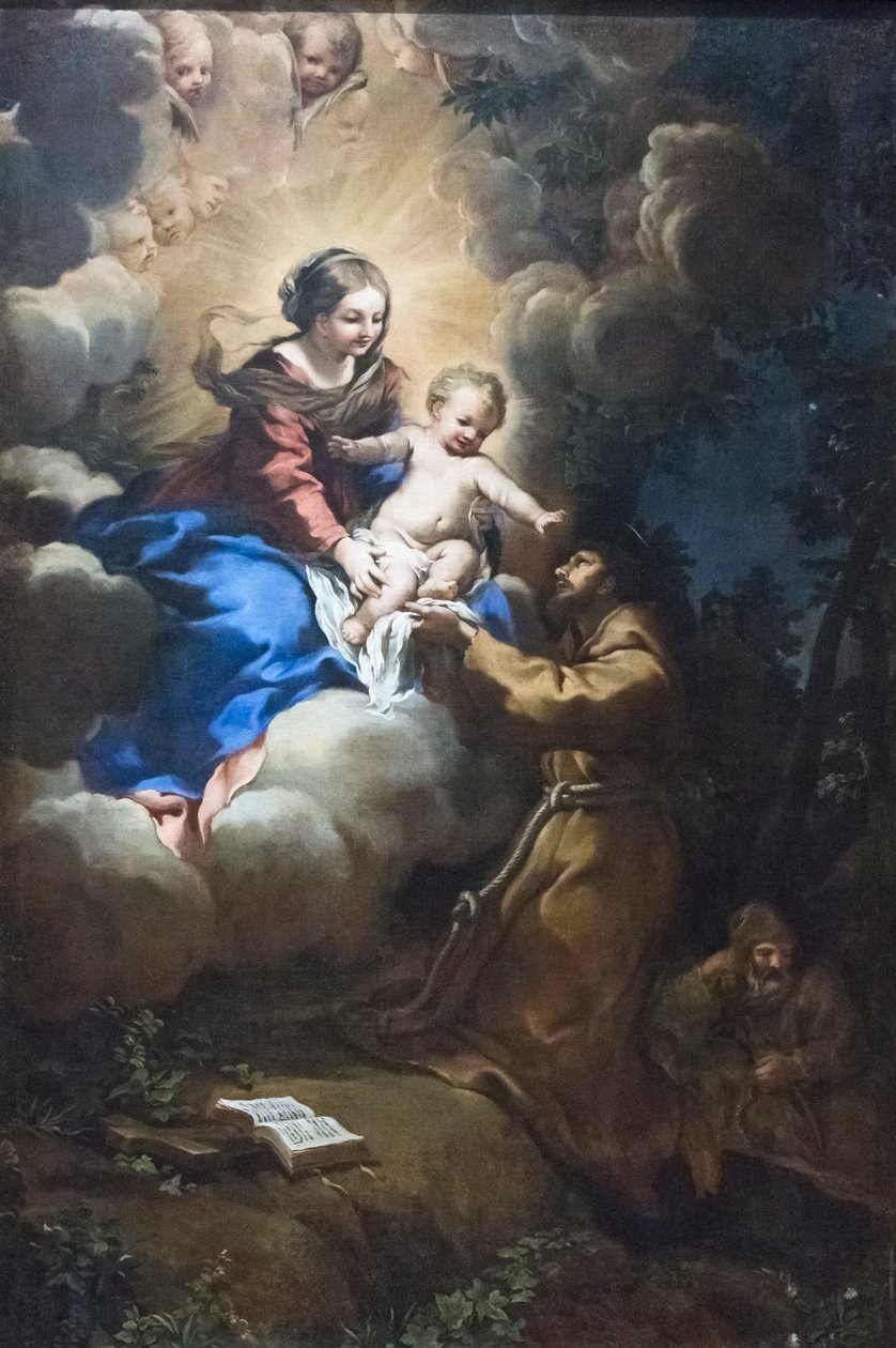 Vision of Mary to St Francis, ca. 1641 (olje på lerret) av Pietro da (1596 1669) Cortona