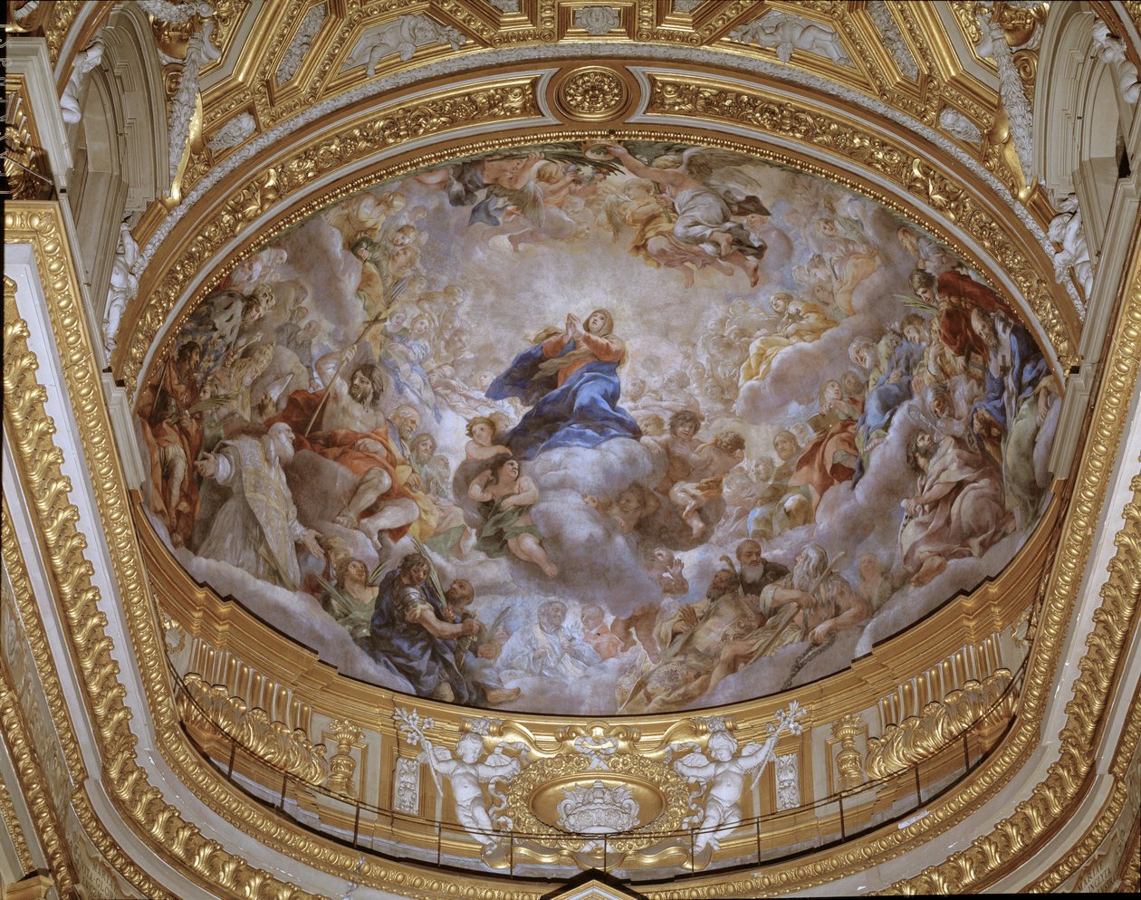 Assumption of the Virgin Fresco av Pietro da Cortona (Peter av Cortona) (1596-1669) 1652 Roma, Santa Maria-kirken i Vallicella Italia av Pietro da Cortona