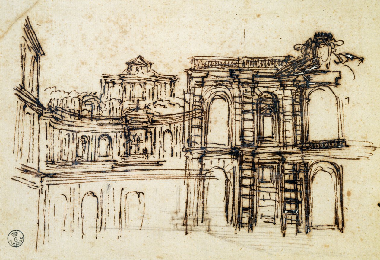 Studie for teater i Palazzo Pitti i Firenze, av Pietro Berrettini kjent som Pietro da Cortona (1596-1669), Italia av Pietro da Cortona
