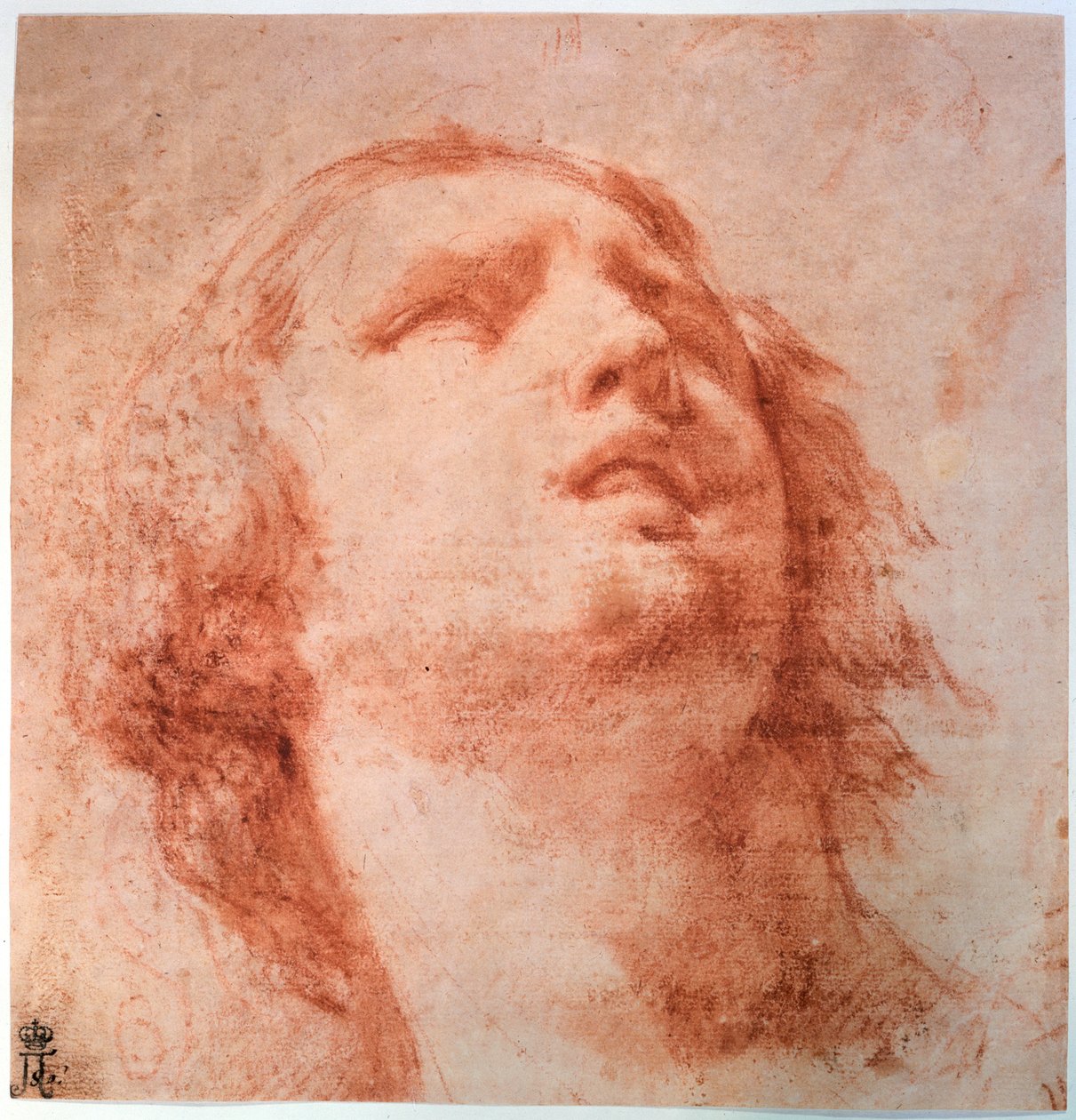 Hodestudie av en kvinne som ser opp, 1600-tallet av Pietro da Cortona