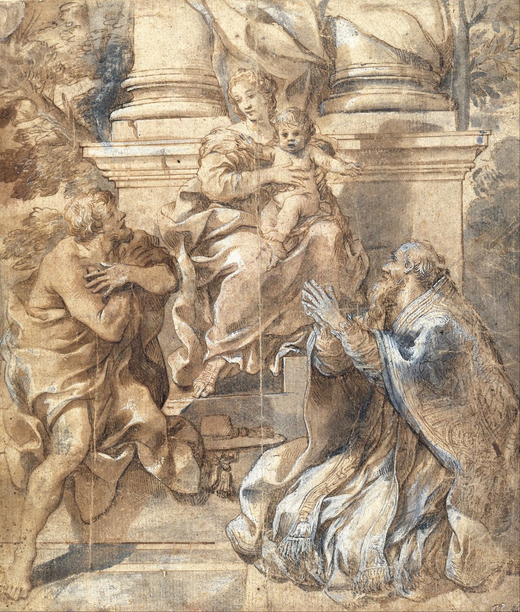 Madonna og barn, døperen Johannes og pave Stefanus av Pietro da Cortona