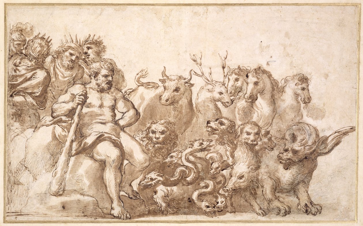 PD.10-1922 Allegory of the Labours of Hercules (penn og blekk og vask) av Pietro da Cortona