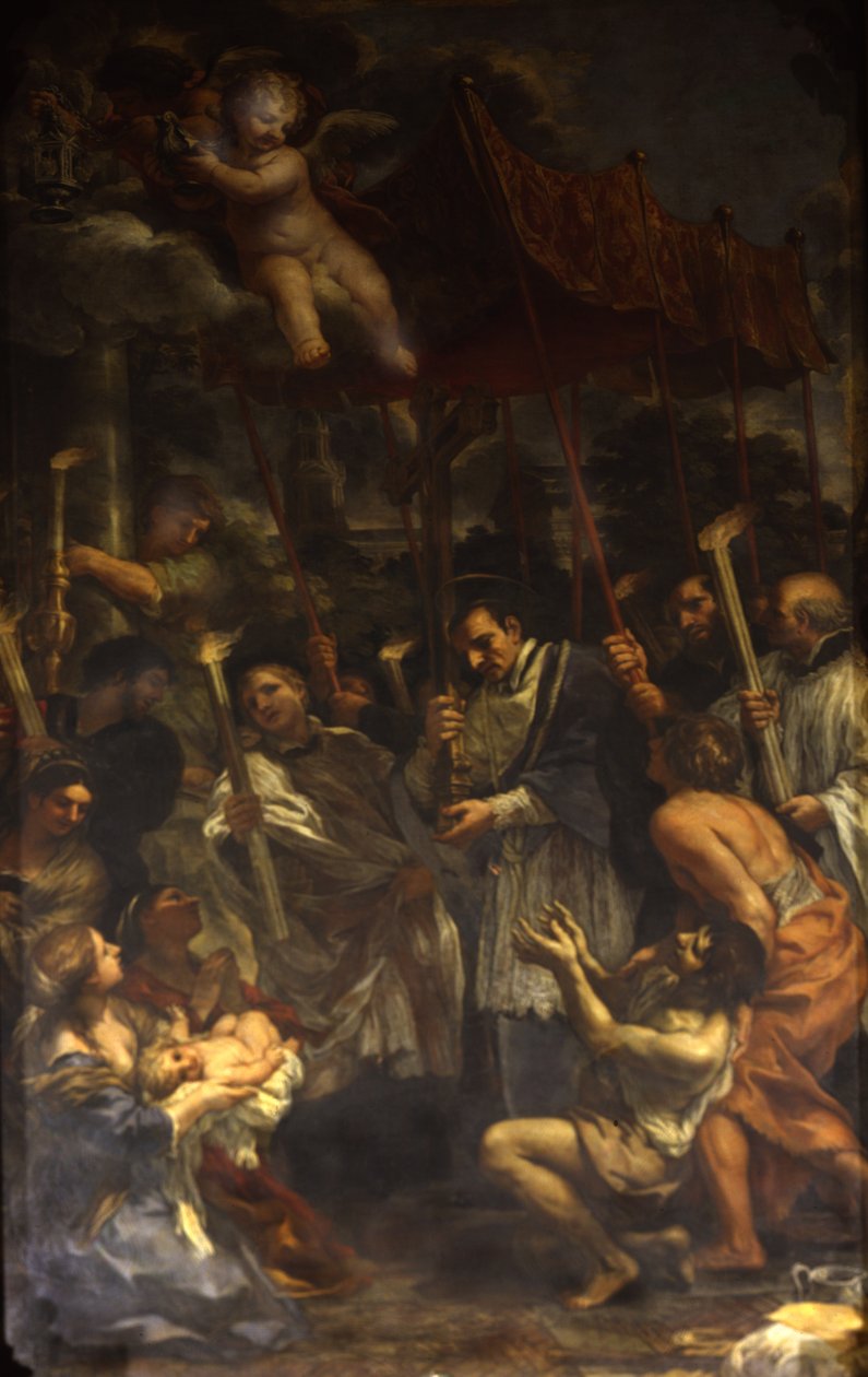Saint Charles bærer den hellige spiker i prosesjon under pesten av Pietro da Cortona