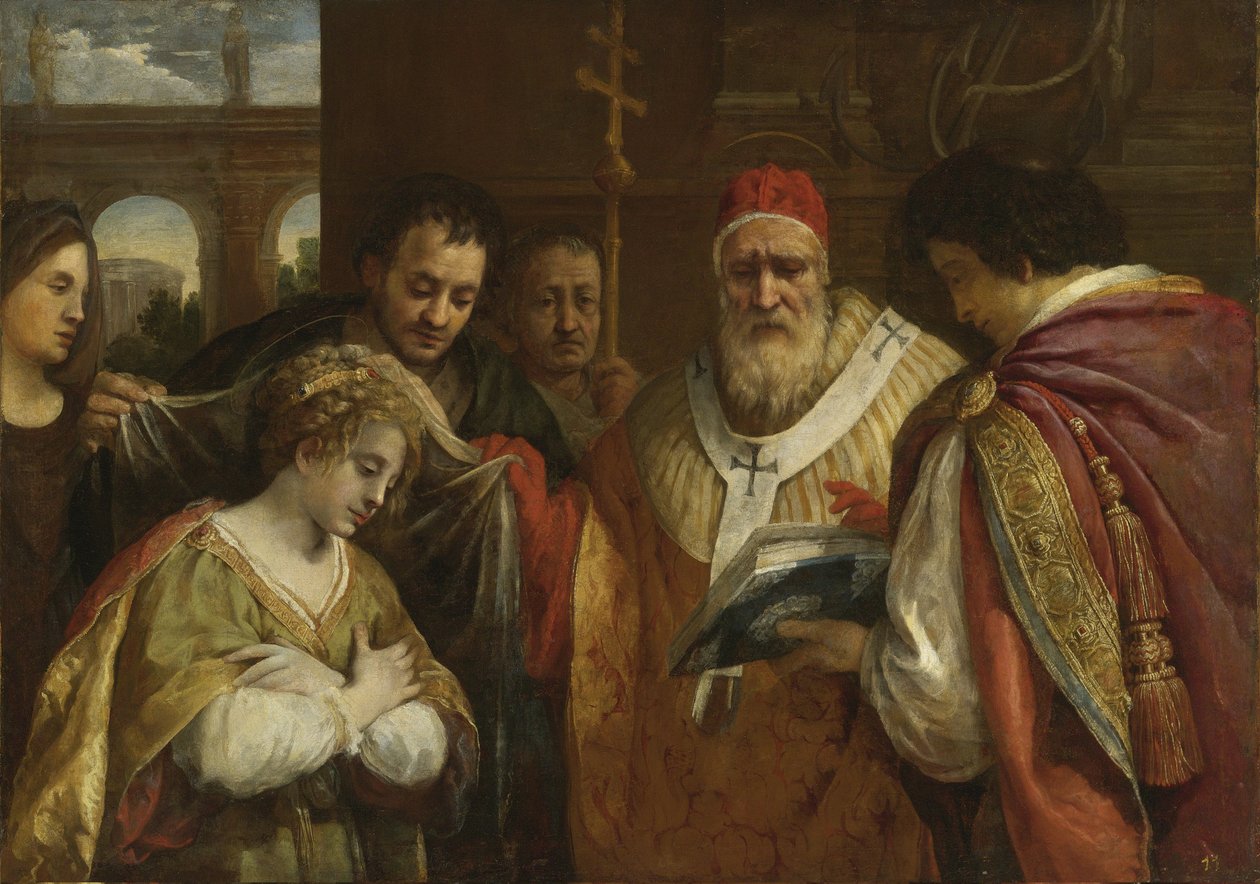Saint Domitilla mottar sløret fra pave Clement I av Pietro da Cortona