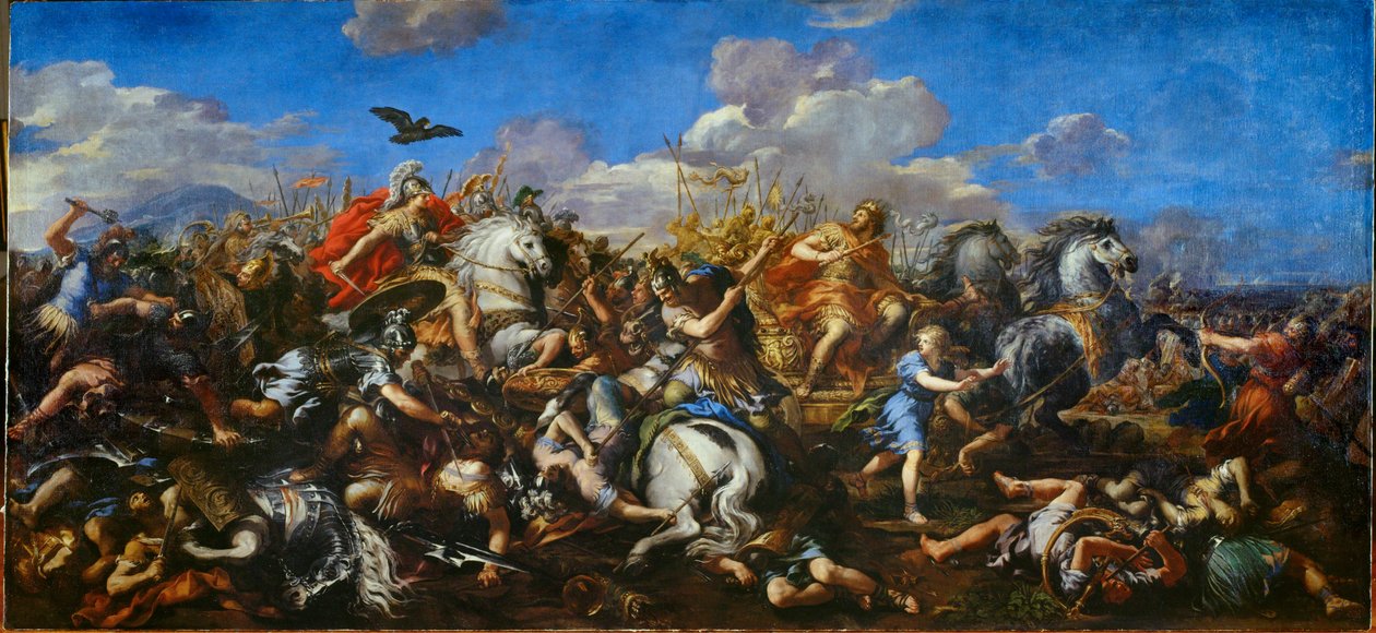 Slaget ved Alexander mot kong Dareios III av Persia, slaget ved Issos (maleri på lerret) av Pietro da & Ferri Ciro (1634-89) Cortona