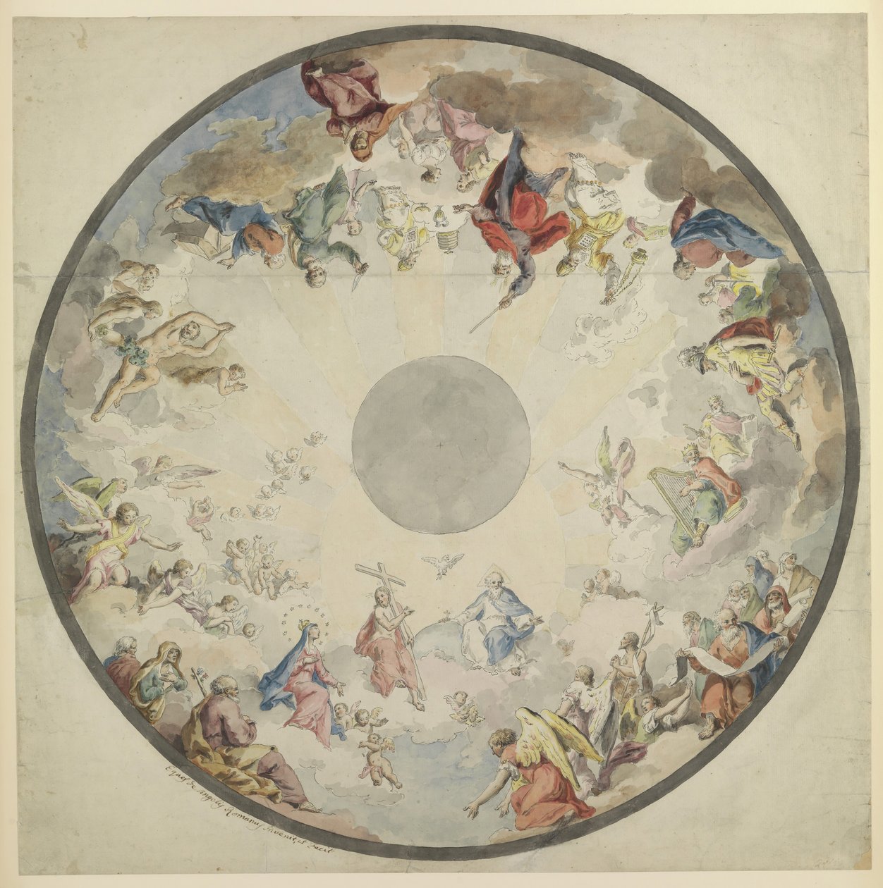 Design for en kuppel med gamle og nytestamentlige figurer, 1720-1804. av Pietro de Angelis