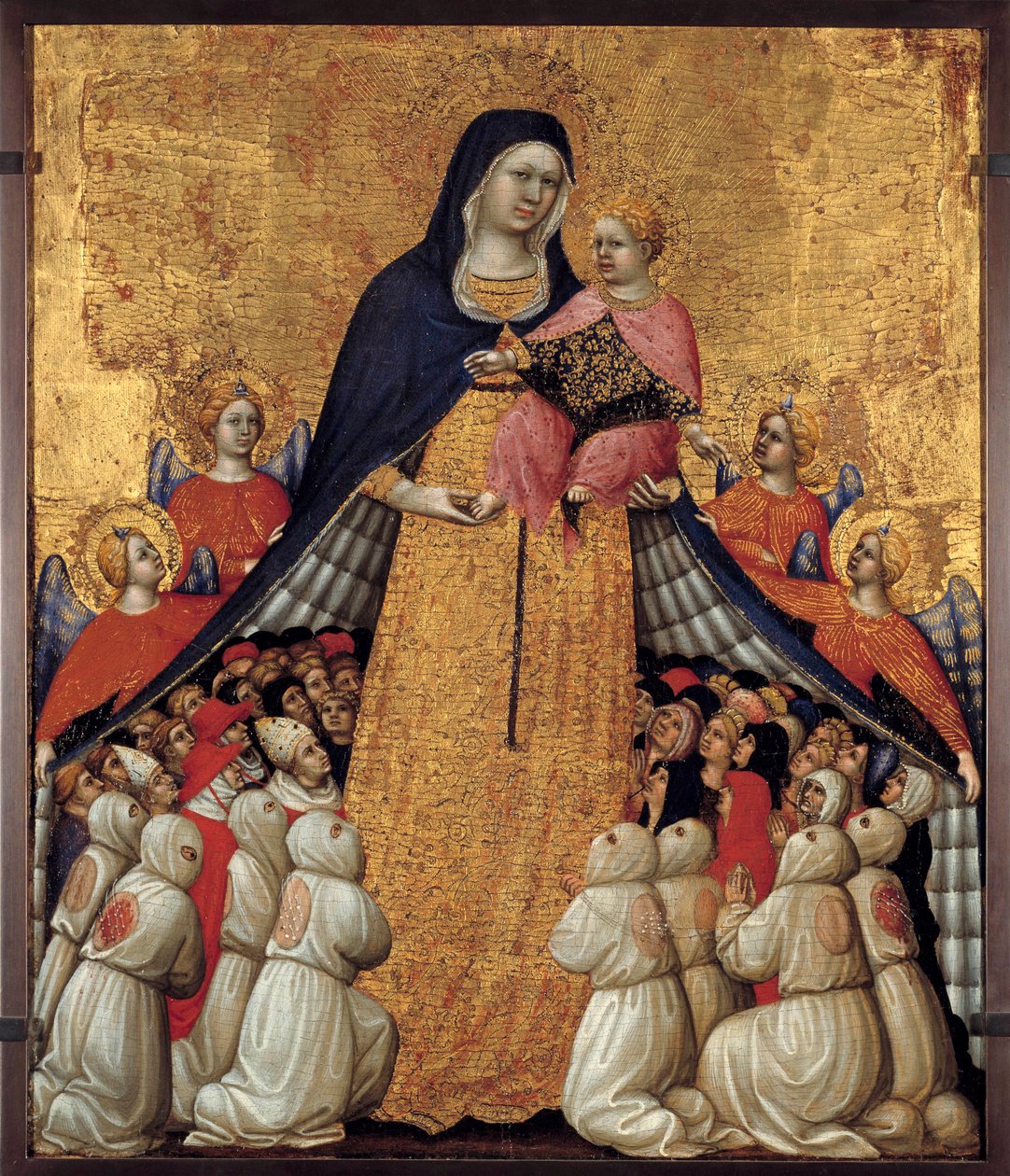 The Virgin of Misericorde: Altertavle av Pietro da Recanati, kjent som Pietro di Domenico da Montepulciano (aktiv 1418 død mellom 1427 og 1432) Mål 0,54 x 0,43 m. Avignon, Musee du Petite Palais - The Virgin of Mercy. Altertavle av Pietro da Recanati av Pietro di Domenico da Montepulciano