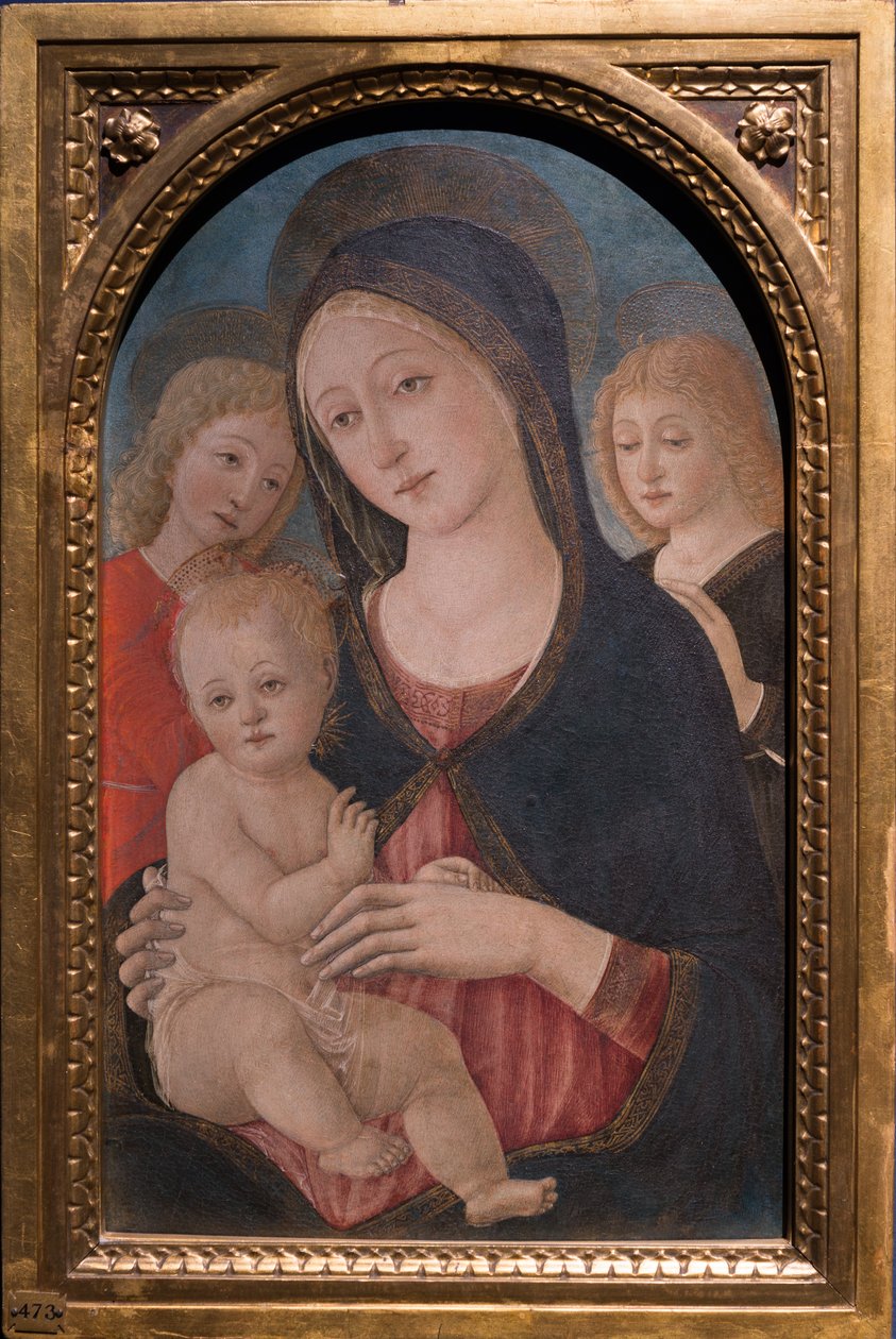 Madonna og barn med to engler, ca. 1480 (olje på panel) av Pietro di Francesco degli Orioli