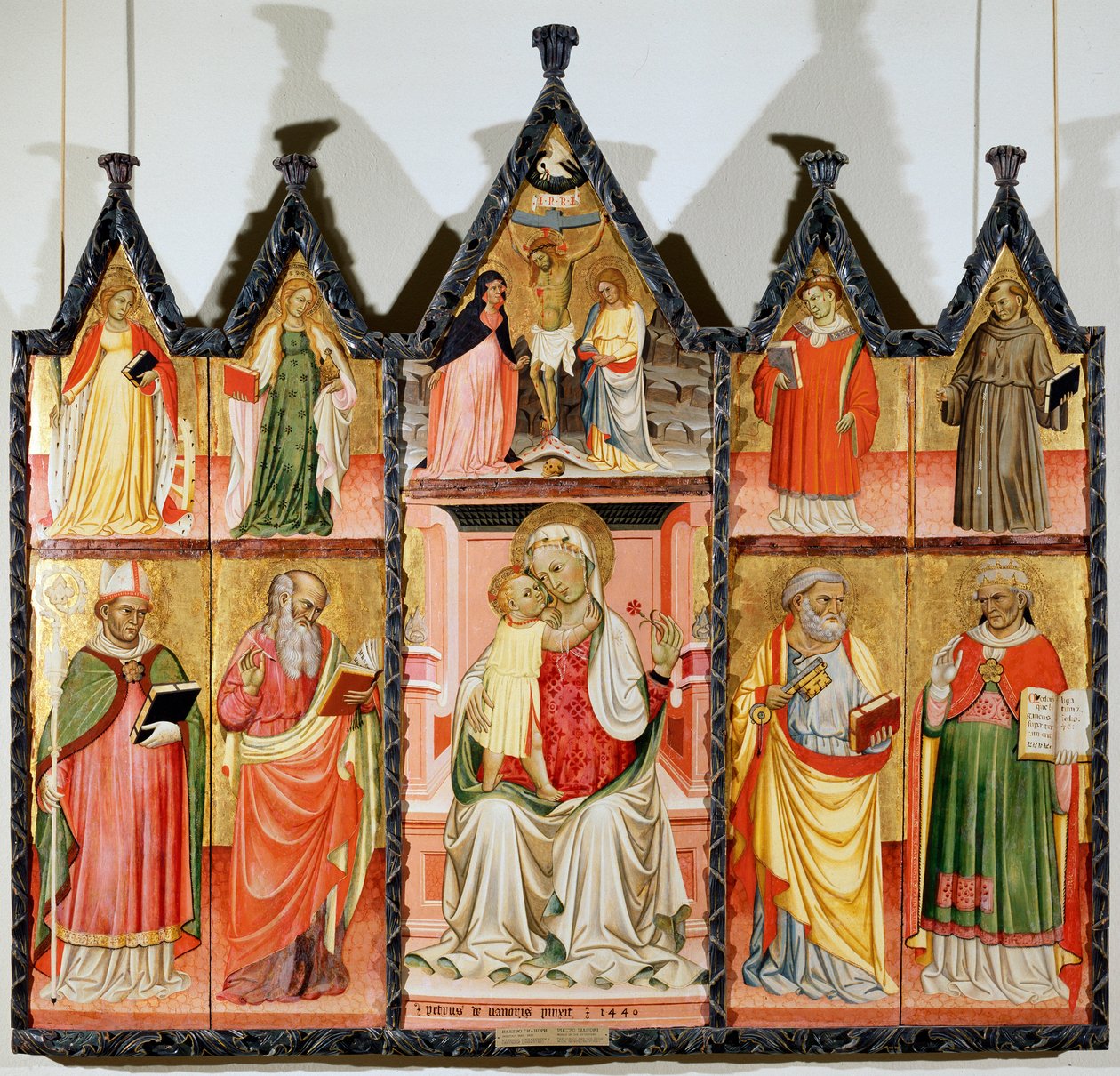 Madonna and Child with Saints polyptyk, ti separate paneler, 1440 av Pietro di Giovanni Lianori