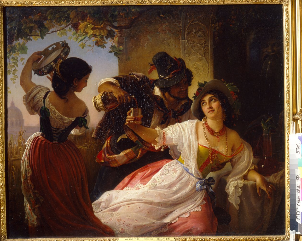 Oktoberfestival i Roma (Italia) - Maleri av Pimen Nikitich Orlov (1812-1863), olje på lerret av Pimen Nikitich Orlov