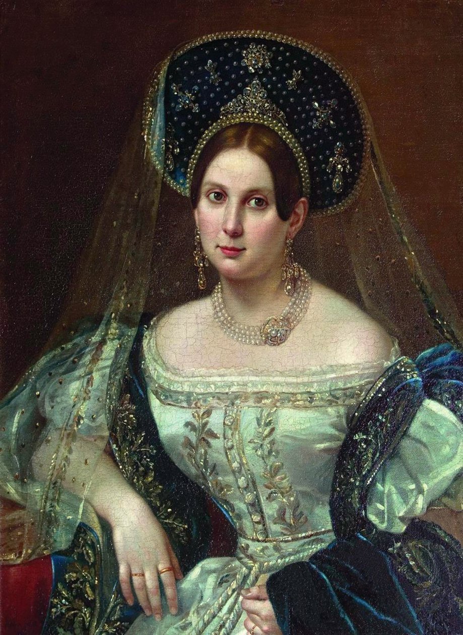 Portrett av en kvinne i den russiske hoffkjolen, ca 1835 av Pimen Nikitich Orlov