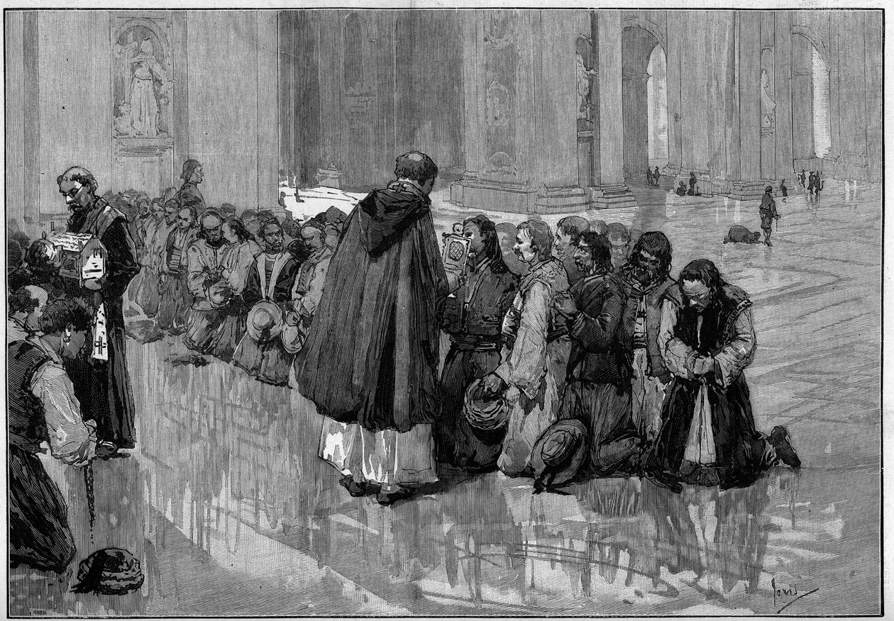 Ungarske peleriner som tilber relikvier i St. Peter-basilikaen (St. Peter) i Roma av Pio Joris