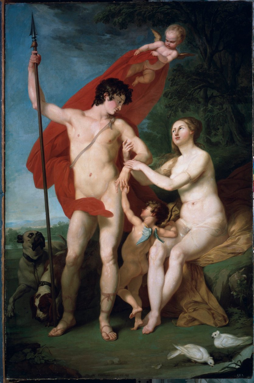 Venus og Adonis (Venus og Adonis) - Maleri av Pyotr (Piotr) Ivanovich Sokolov (1753-1791), olje på lerret - russisk kunst av Piotr Ivanovich Sokolov