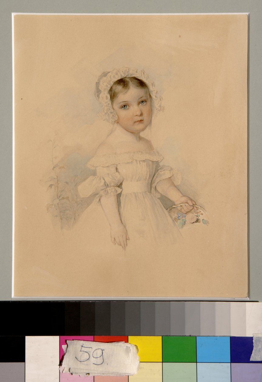 Portrett av grevinne Alexandra Golitsyna (1823-1910) - Verk av Piotr (Pierre) Sokolov (1791-1848), akvarell på papir (20,3x16,7 cm) av Piotr Sokolov