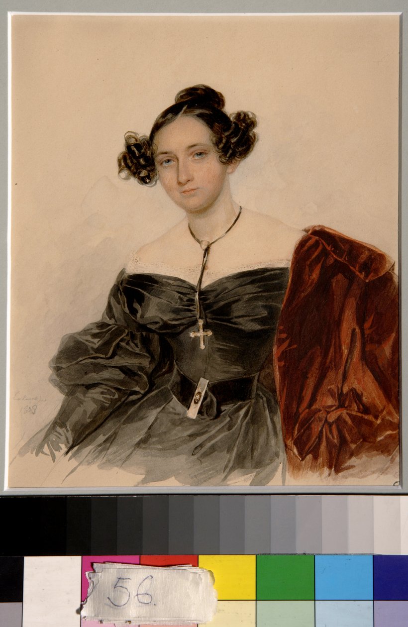 Portrett av grevinne Nadezhda Ivanovna Golitsyna, født Kutusova (1796-1868) - Verk av Piotr (Pierre) Sokolov (1791-1848), akvarell på papir (20,2x16,5 cm) av Piotr Sokolov