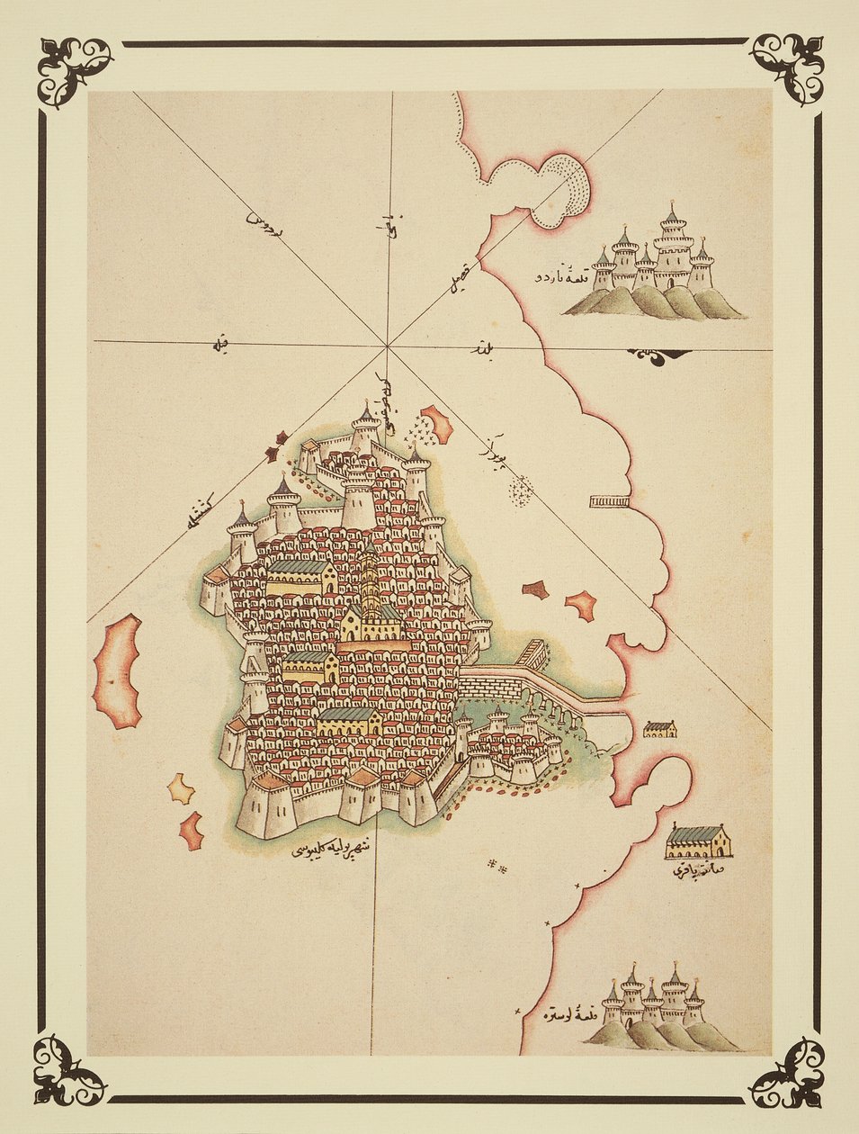 Kart over Gallipoli, fra 'Kitab-I Bahriye' (farge litho) av Piri (after) Reis