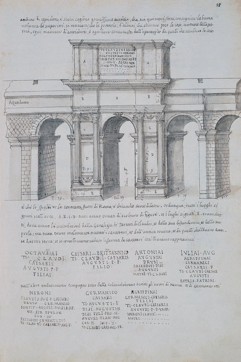 Claudiusbuen i Roma, tegning, fra romerske antikviteter, av Pirro Ligorio (1513-1583) av Pirro Ligorio