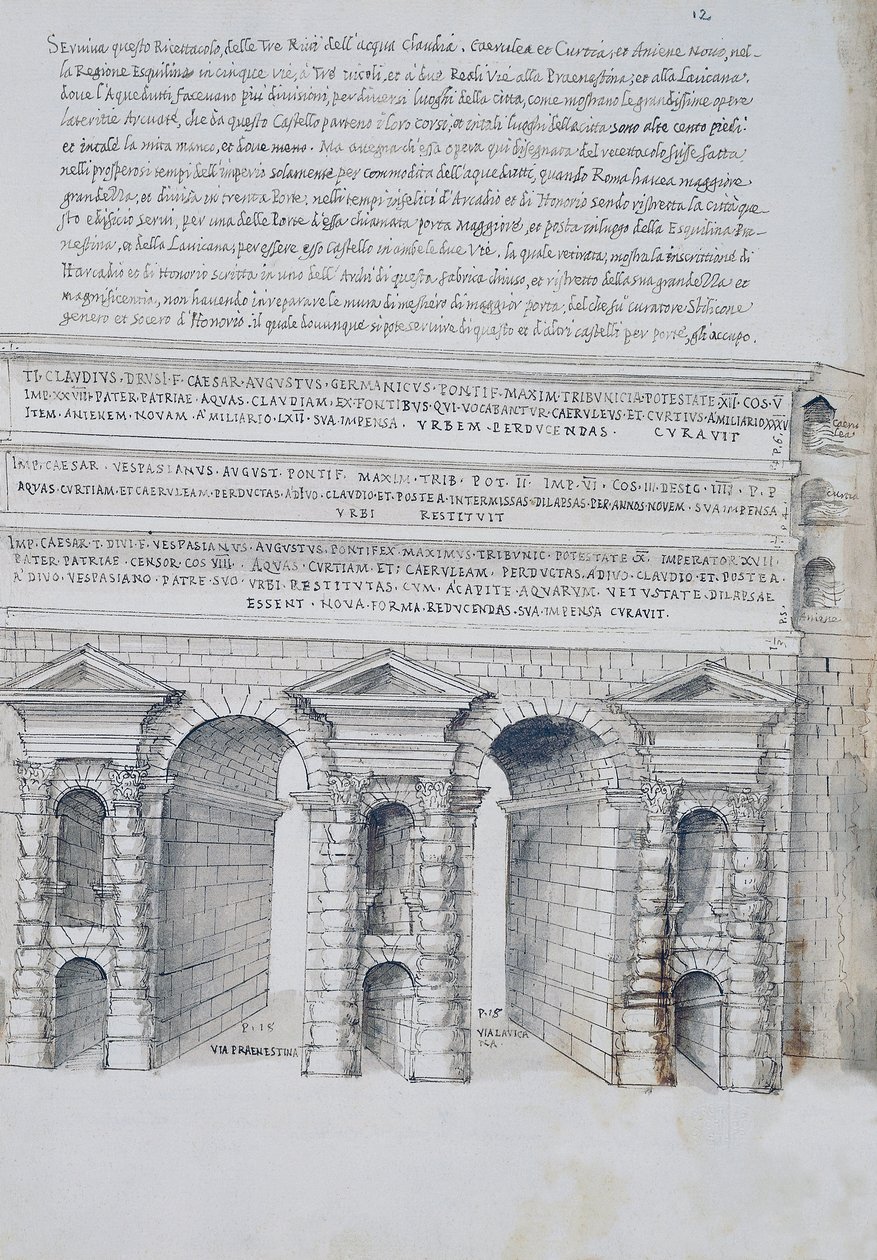 Porta Maggiore i Roma, tegning, fra romerske antikviteter, av Pirro Ligorio (1513-1583) av Pirro Ligorio