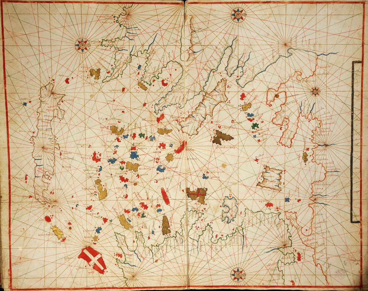 Egeerhavet, fra portolan atlas bestående av seks kart, av Placido Caloiro og Francesco Oliva, Parchment. 1646. av Placido Caloiro e Oliva