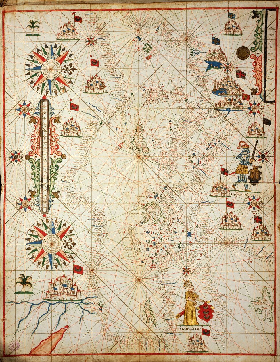 Middelhavet, fra portolan atlas med seks kart, av Placido Caloiro og Francesco Oliva, Parchment. 1646. av Placido Caloiro e Oliva