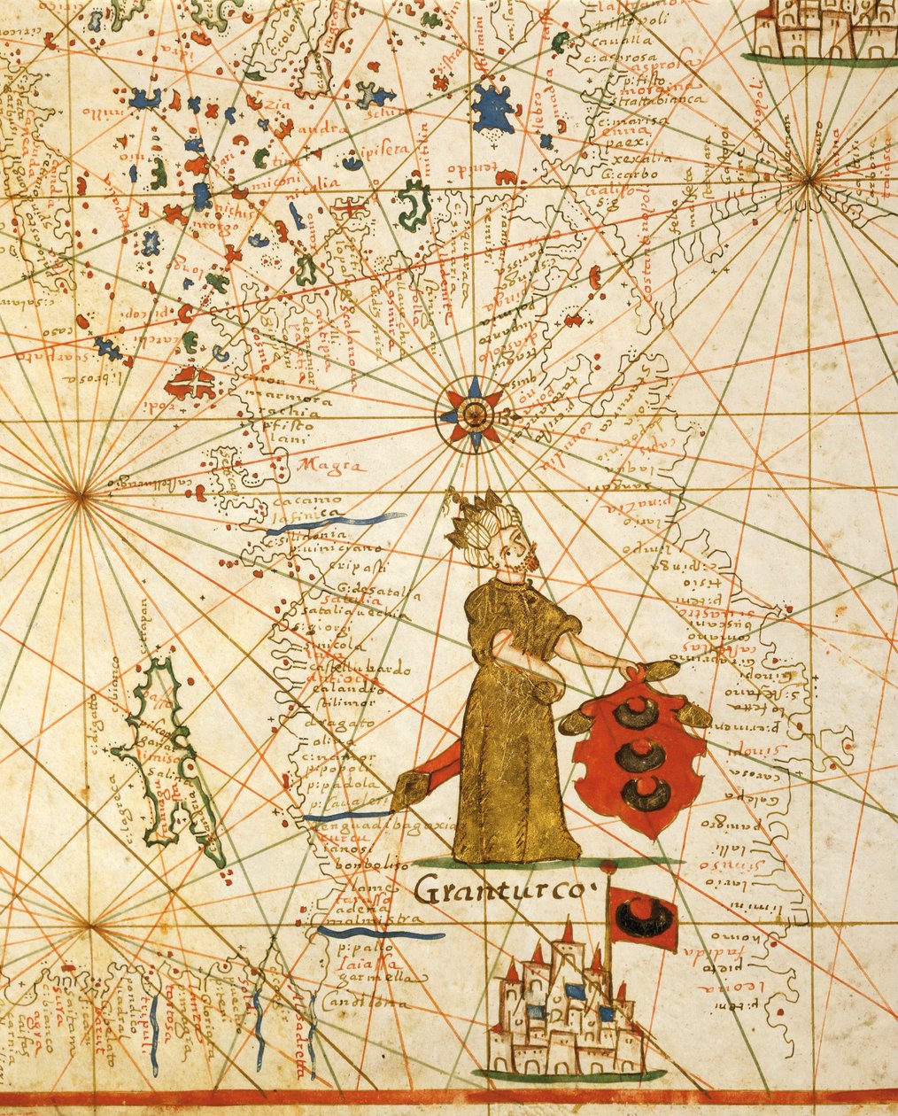 Det osmanske riket, fra portolan atlas bestående av seks kart, av Placido Caloiro og Francesco Oliva, Parchment. 1646. av Placido Caloiro e Oliva