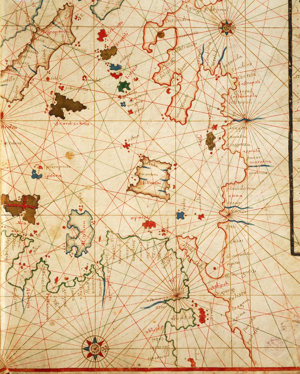 Peloponnes, fra portolan atlas bestående av seks kart, av Placido Caloiro og Francesco Oliva, Parchment. 1646. av Placido Caloiro e Oliva