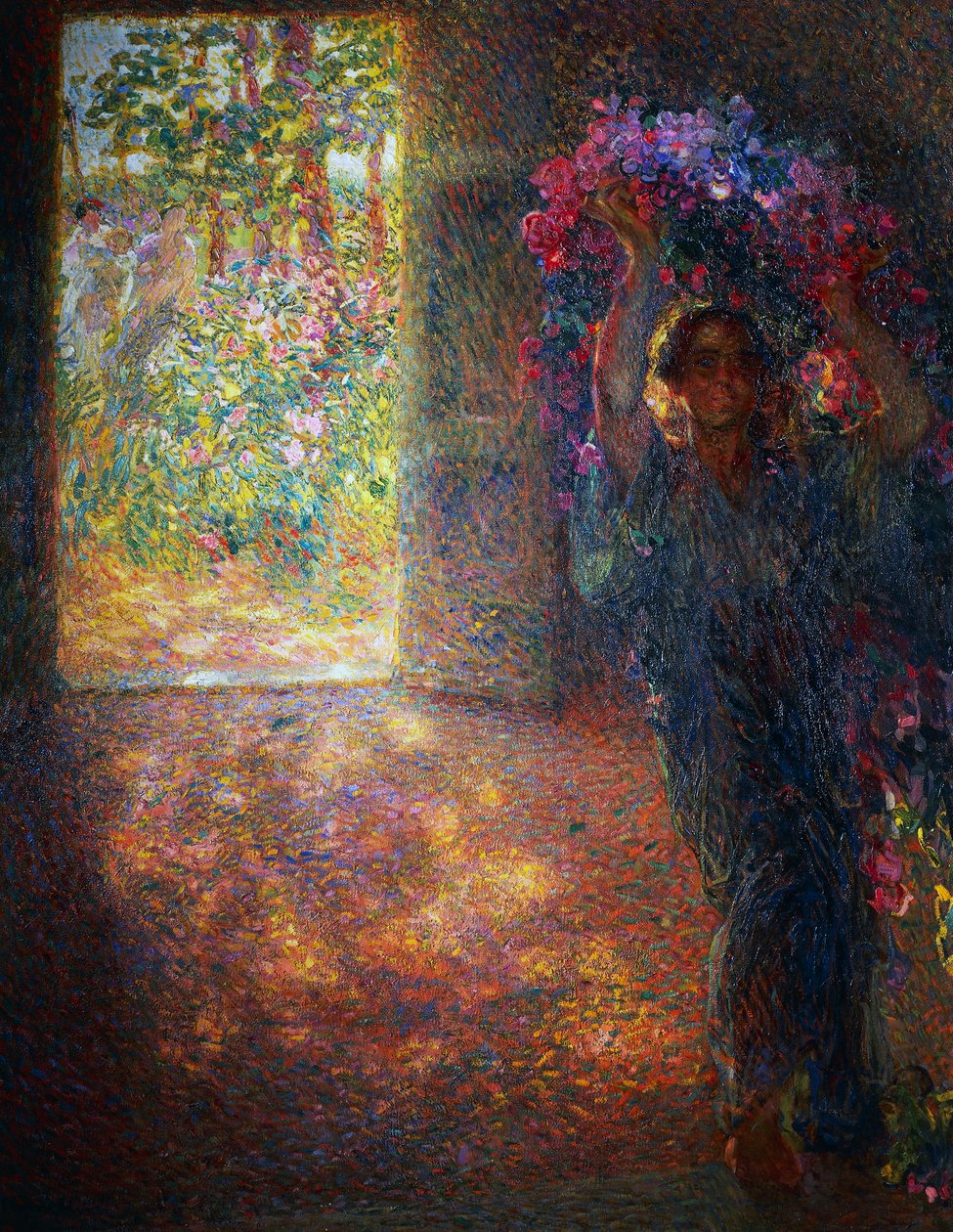 Blomsterhus, ca 1910, av Plinio Nomellini (1866-1943), olje på lerret, 200x160 cm, Italia, 1900-tallet av Plinio Nomellini