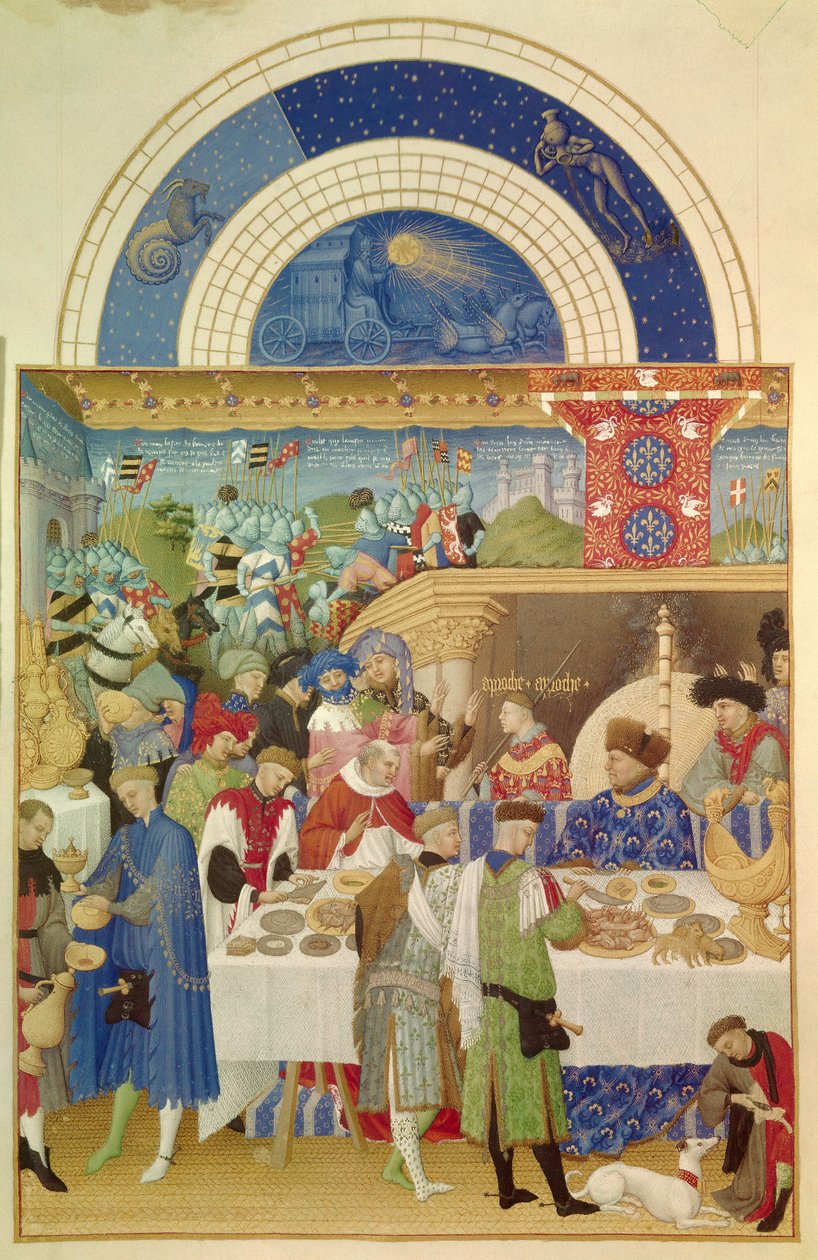 Hertugen av Berry har bord og januar måned. Flamsk miniatyr av Pol De Limburg (1400-tallet) fra manuskriptet "The very rich hours of the duke of berry"" av Pol de Limbourg