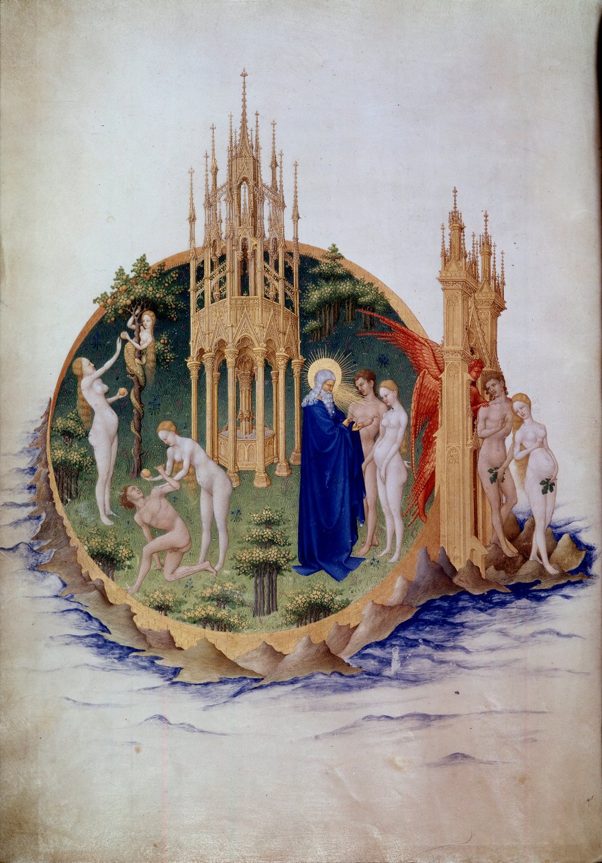 Den opprinnelige synden, Adam og Eva utvist fra Paradise Miniature i "The very rich hours of the Duke of Berry" av Pol De Limburg (1400-tallet). Chantilly, Musee Conde av Pol de Limbourg