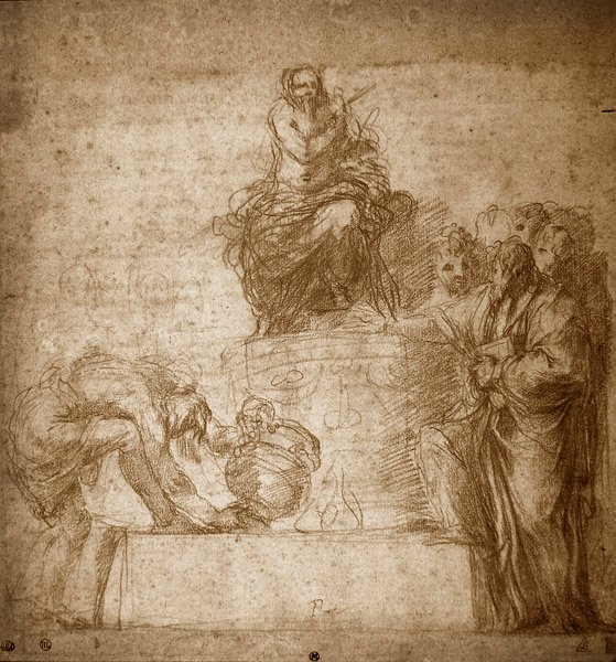 Ancient Sacrifice, No.85 (rødt kritt på papir) av Polidoro da Caravaggio