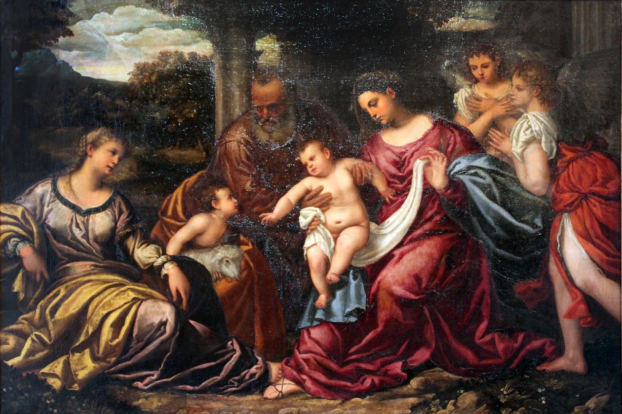 Den hellige familie med St. Catherine av Alexandria og spedbarnet St. John av Polidoro da Lanciano