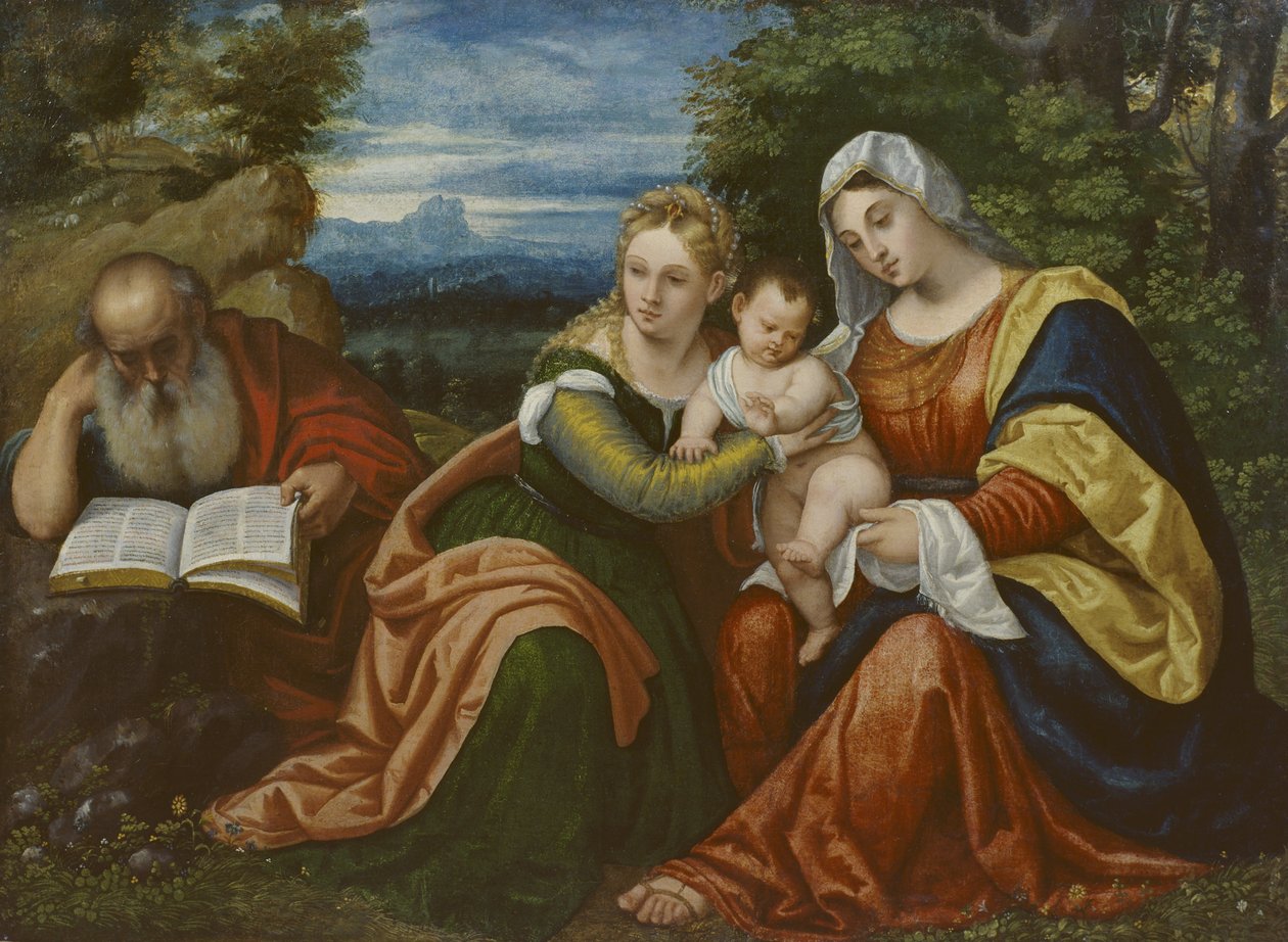 Jomfru og barn med St. Catherine og St. Hieronymus i et landskap av Polidoro da Lanciano