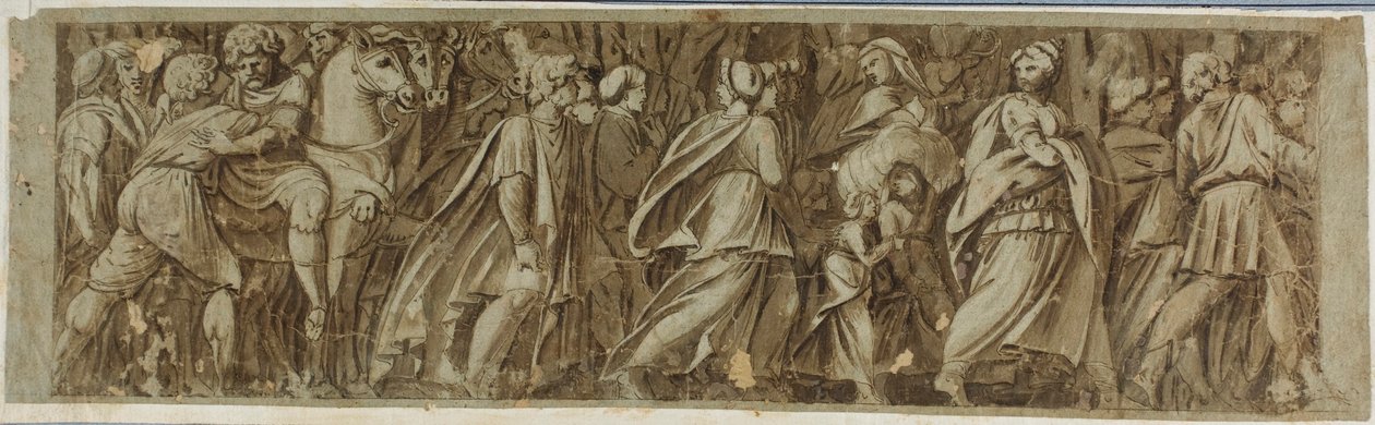 Sabines krysser elven Tiberen for å delta på de romerske lekene av Polidoro da Caravaggio
