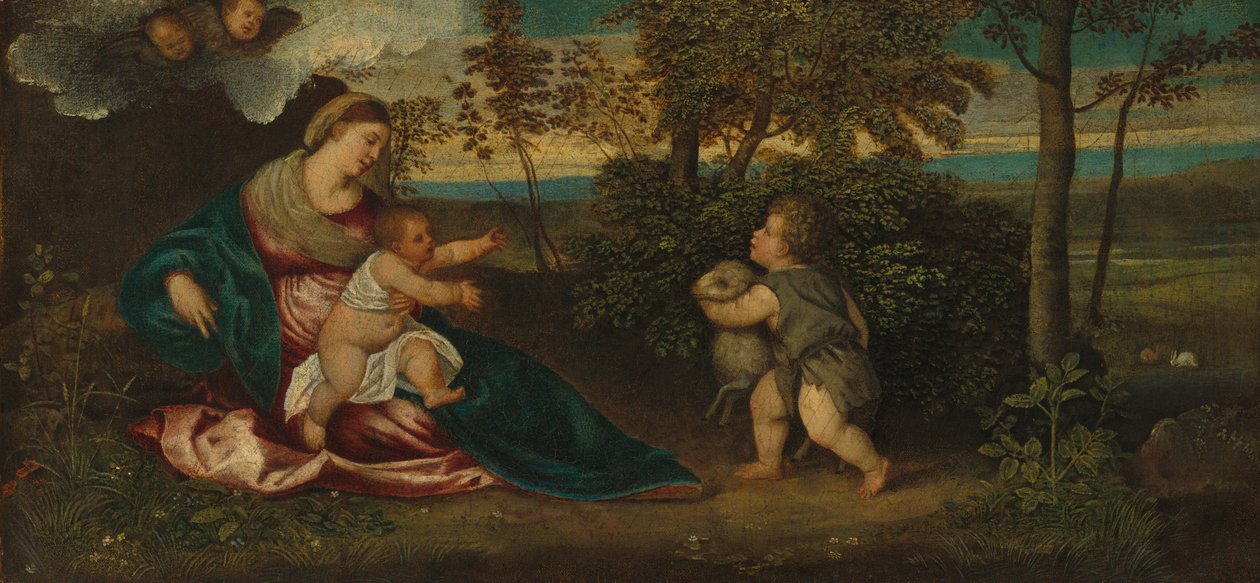 Madonna and Child and the Infant Saint John in a Landscape, 15401550. av Polidoro da Lanciano