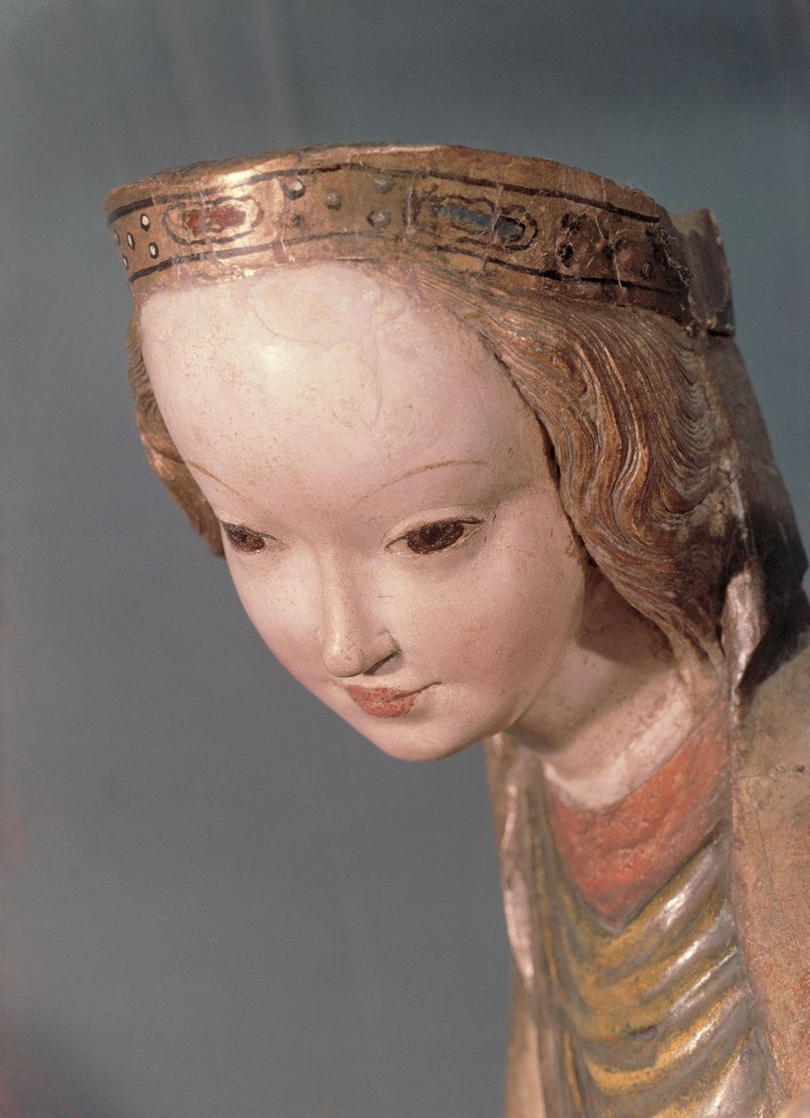 Jomfru og barn, detalj om Jomfruens hode, ca. 1400 av Polish School