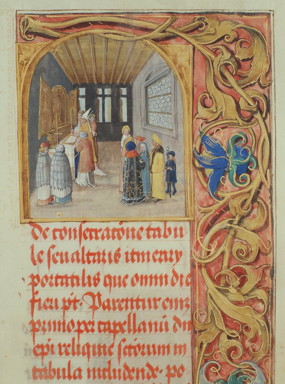Alterinnvielse av biskopen med bistand fra kanoner og verdslige grunnleggere fra pavekirken til biskop Erasmus Ciolek, ca. 1510 (tempera og gull på pergament) av Polish School